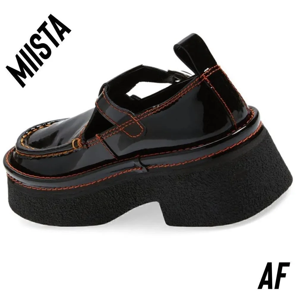 MIISTA CATHY PLATFORM MARY JANE LOAFERS BLACK PATENT LEATHER NEW SIZE 38